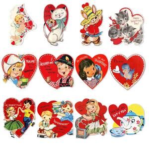 Vintage Valentine’s Day Decorations Set – 12 Double-Sided Retro Heart Cutouts
